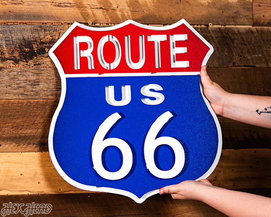 Route 66 Vintage Red White and Blue 3D Metal Wall Art - Image 4