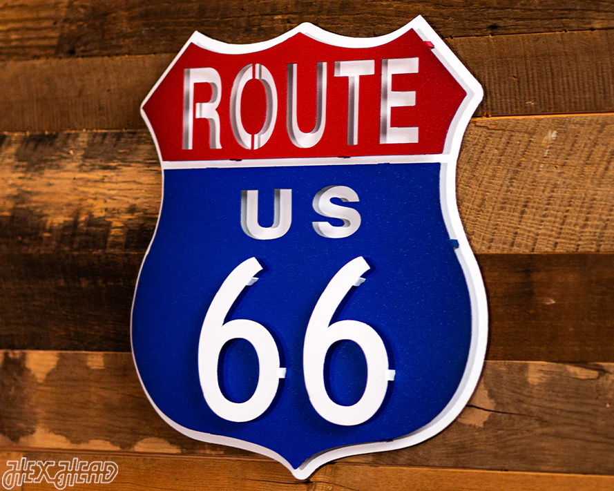 Route 66 Vintage Red White and Blue 3D Metal Wall Art - Image 5