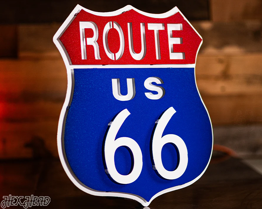 Route 66 Vintage Red White and Blue 3D Metal Wall Art - Image 6