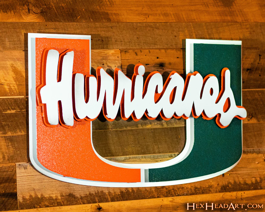 Miami "Hurricanes on U" 3D Vintage Metal Wall Art - Image 3
