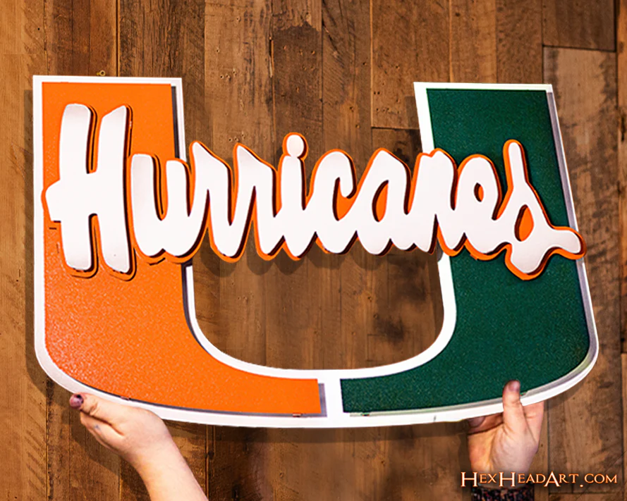 Miami "Hurricanes on U" 3D Vintage Metal Wall Art - Image 4